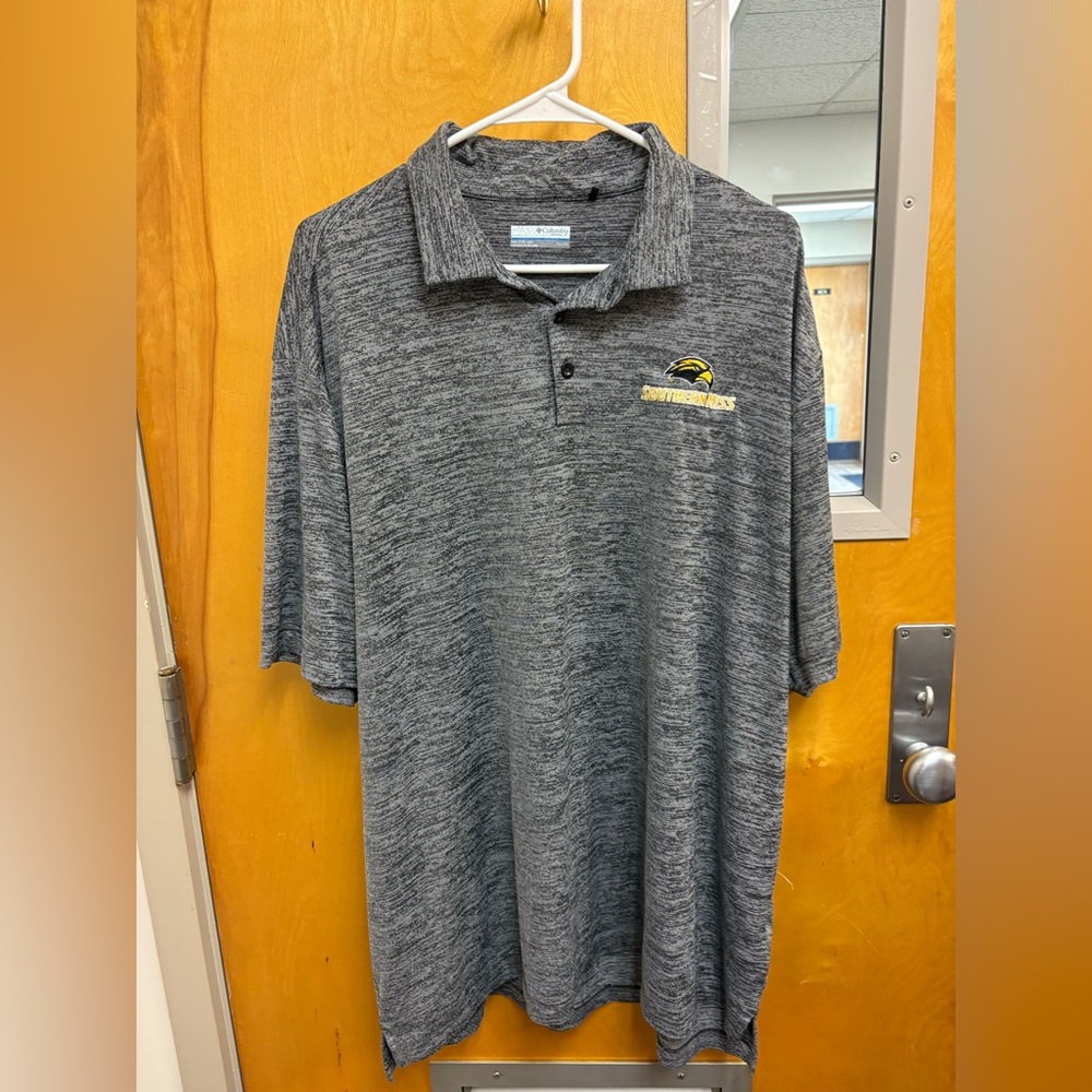 Columbia Men's USM Heather Gray Polo with Yellow Logo